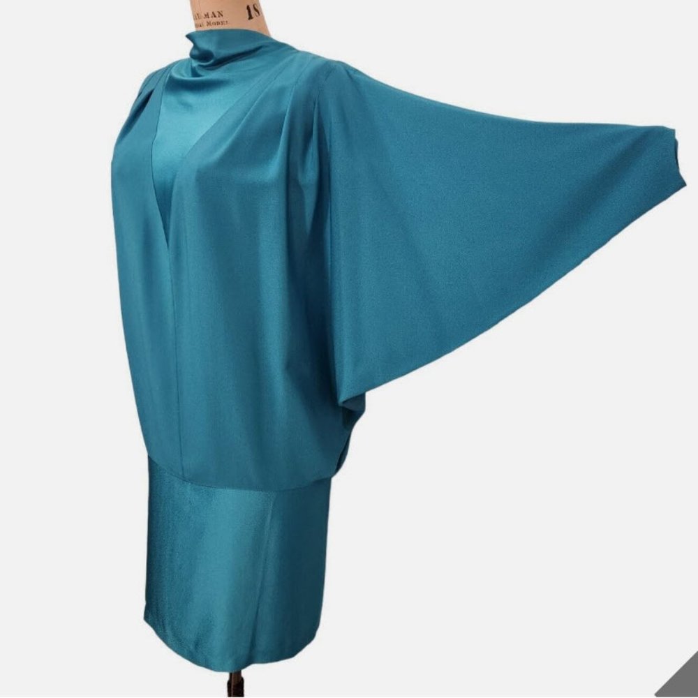 Daymor Couture Vtg 80s Deco Flapper Batwing Dress